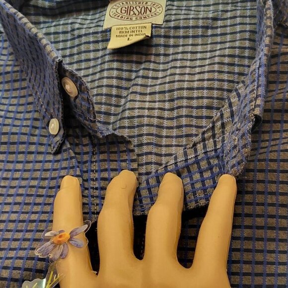 Gibson, Not Worn, Men's White and Blue Seersucker Shirt, 100% Cotton, Size L - Picture 4 of 7